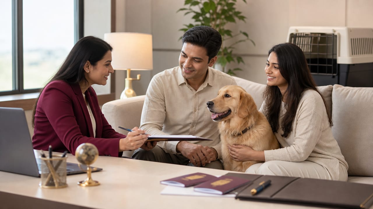 Felcan team advising a family on relocating their dog abroad